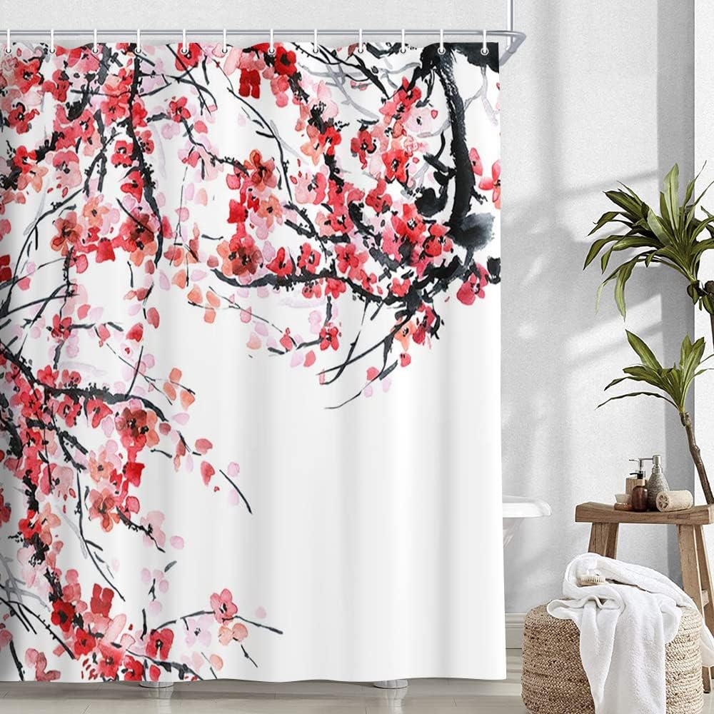 NYMB Asian Style Traditional Japanese Ink Painting Shower Curtain, Black Fluffy Cat Watching Over Dragonflies on Vintage Fabric Shower Curtain for Bathroom, Japan Bath Curtain, 69X75in