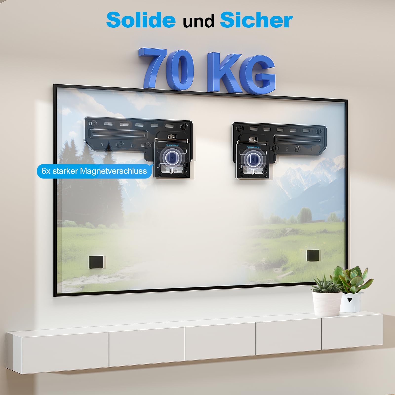 Supcline Ultra Slim TV Wandhalterung 42-100" für Frame & Flach TVs | nur 0,8cm Flachprofil TV Halterung, hält bis zu 80kg, passt in jedes Interieur, Minimalistisches Design für jeden Raum