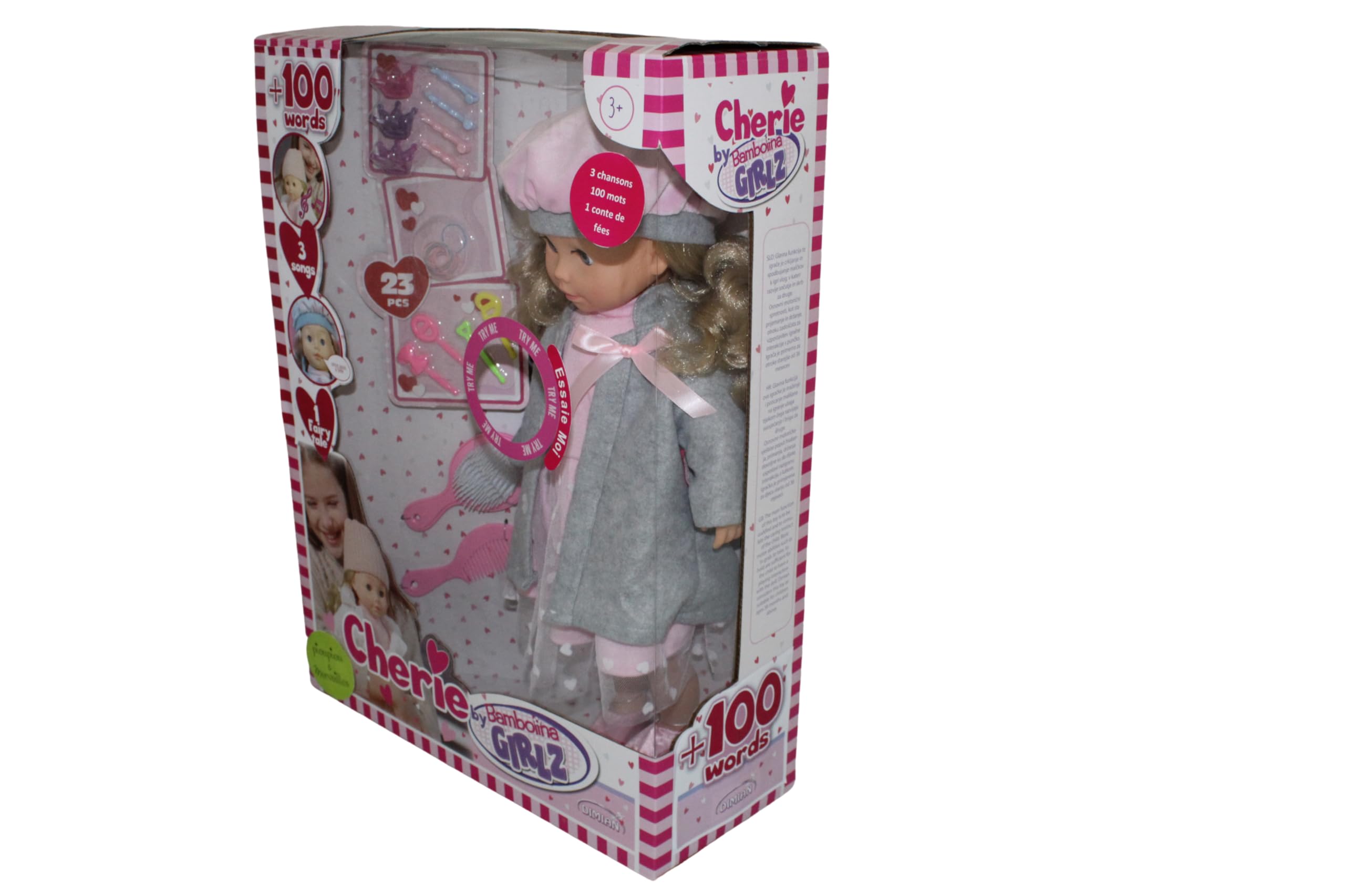 Pioupiou et Merveilles– Dimian– Poupée Bambolina en Manteau Gris – 46 cm – Une poupée Qui Parle, Chante et raconte Cendrillon – 100 Mots et 3 chansons – Accessoires pour Cheveux – Texture Souple