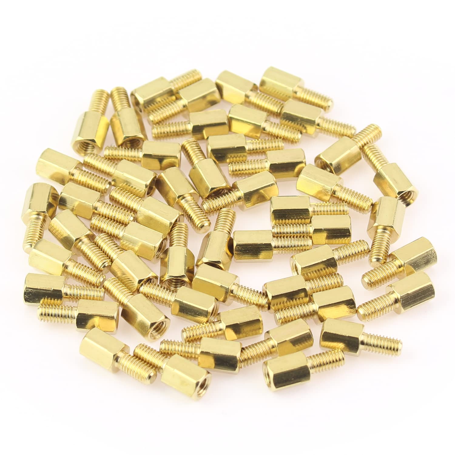 HELIFOUNER 50 Pieces M3x6+6mm Male Female Hex Brass Standoffs Screws