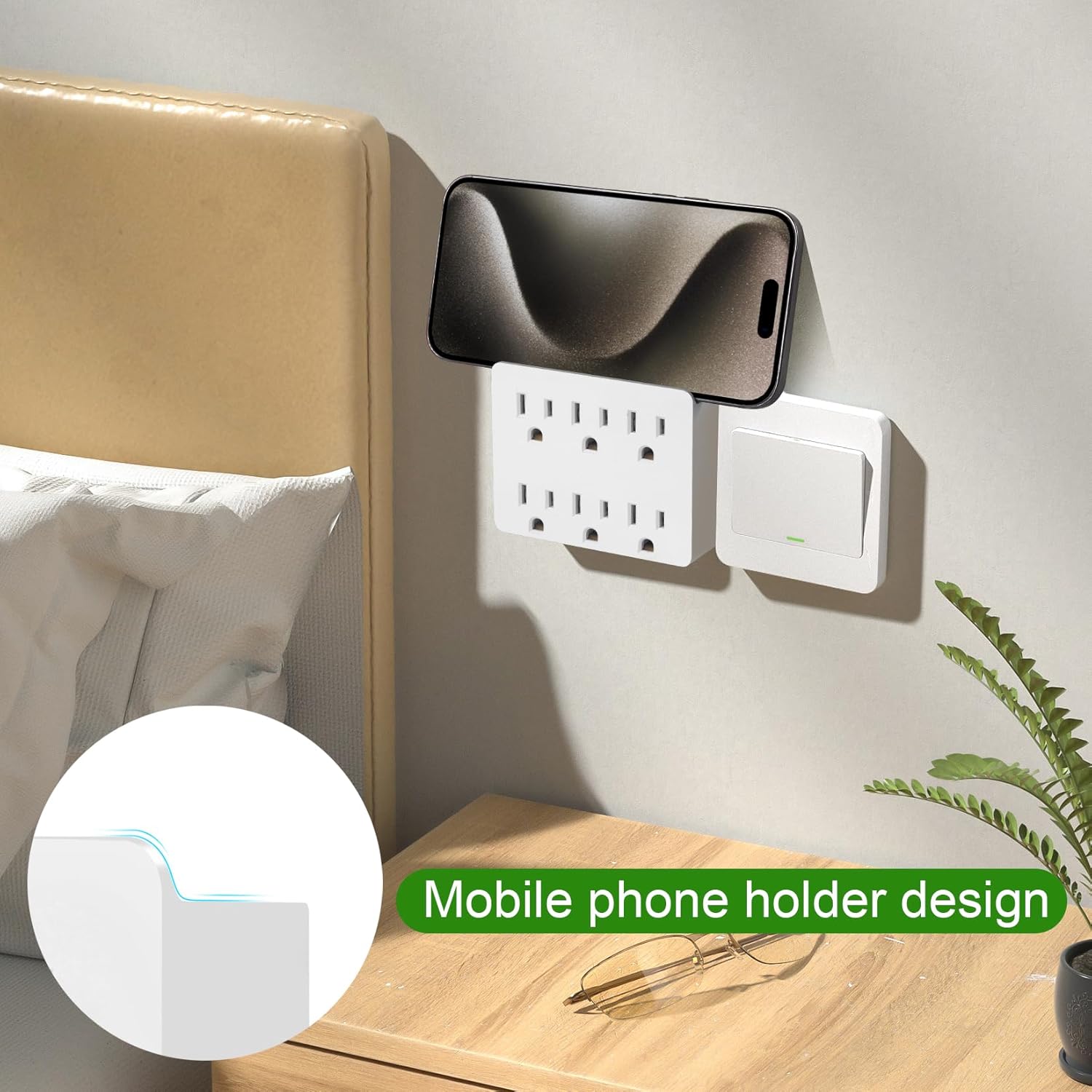 6 Outlet Wall Adapter, FiiMan UL Listed 3-Prong Grounded Outlet to The Side, Wall Plug Side Access Adapter, 6 Way Outlet Extender Tap, White (2 Pack)