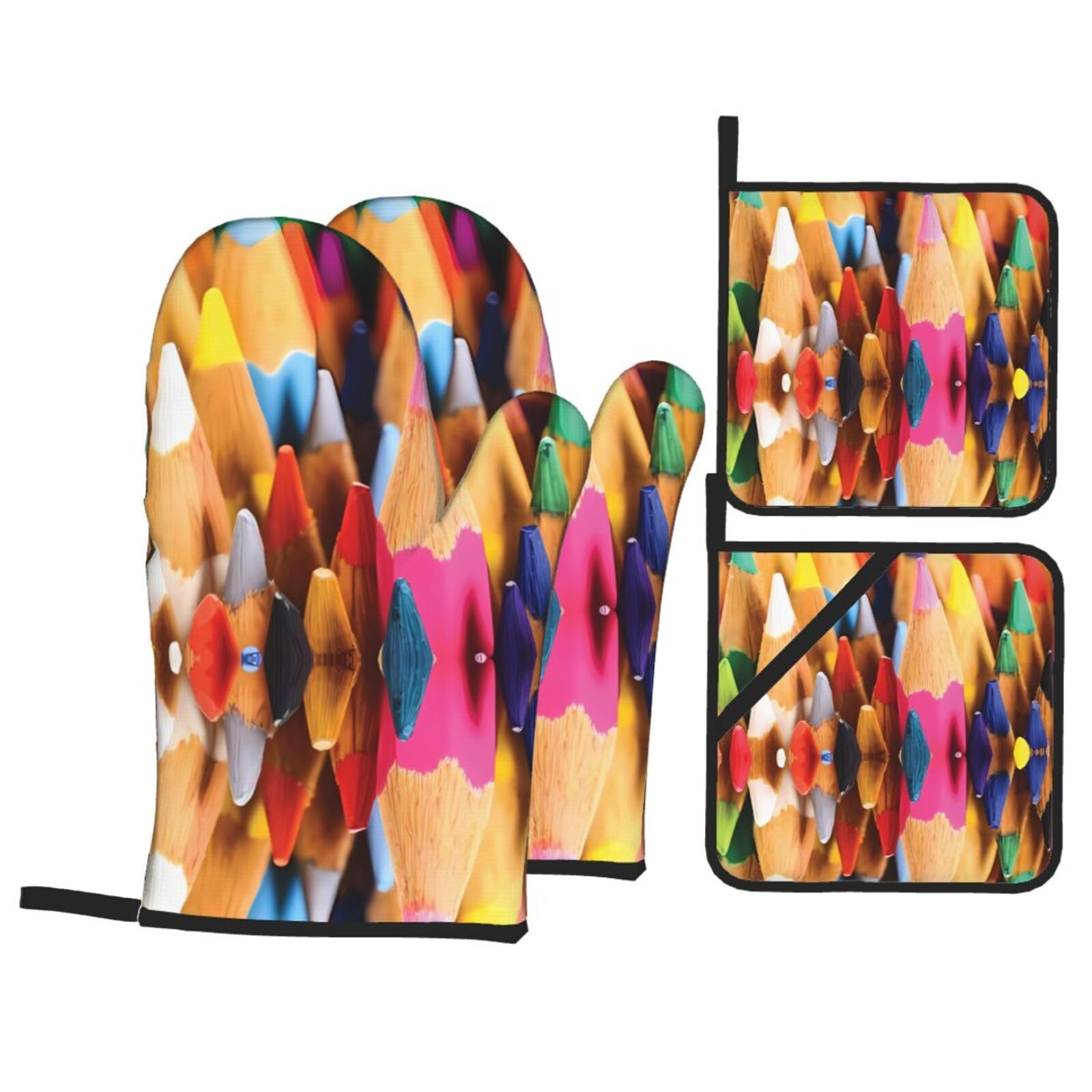 HJFCZH Crayons Prints Kitchen Throw Set: Durable Oven Layers with Waterproof Polyester – 4 Piece Heat Protection System