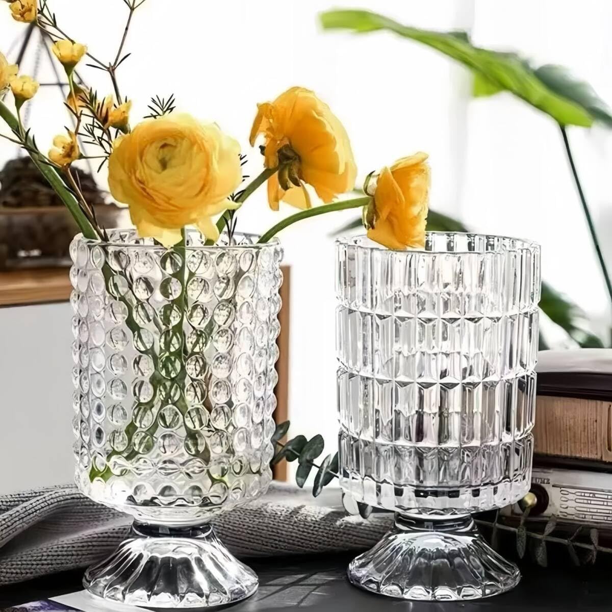 Amazon.co.jp: 脚付き 小物入れ ガラス 花瓶 フラワーベース