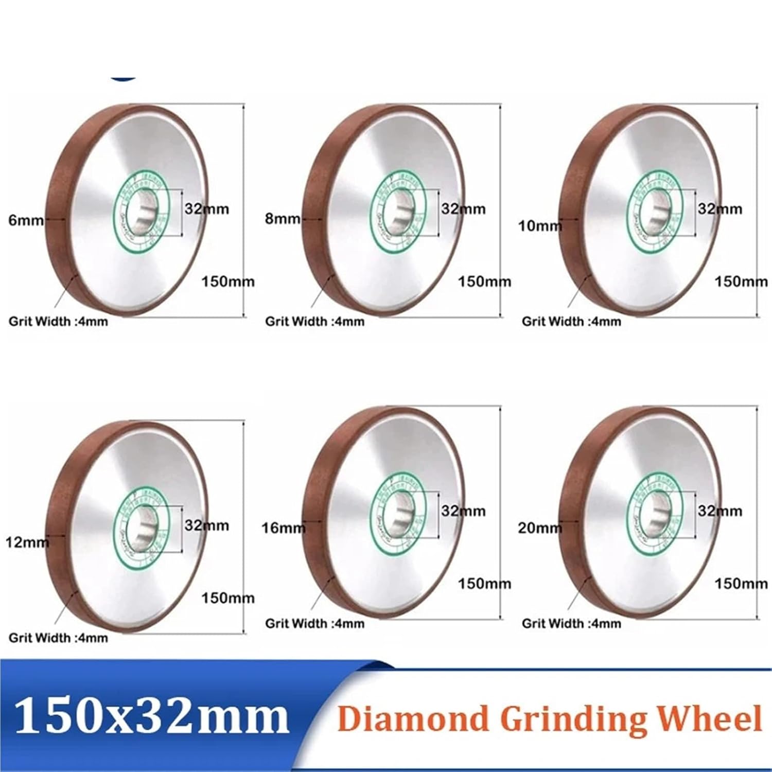 150mm Parallel Diamond Grinding Wheel Grinding Circle for Tungsten Steel Milling Cutter Tool Grit 80-400 Thickness 6-25mm(180 grit,150x25mm)