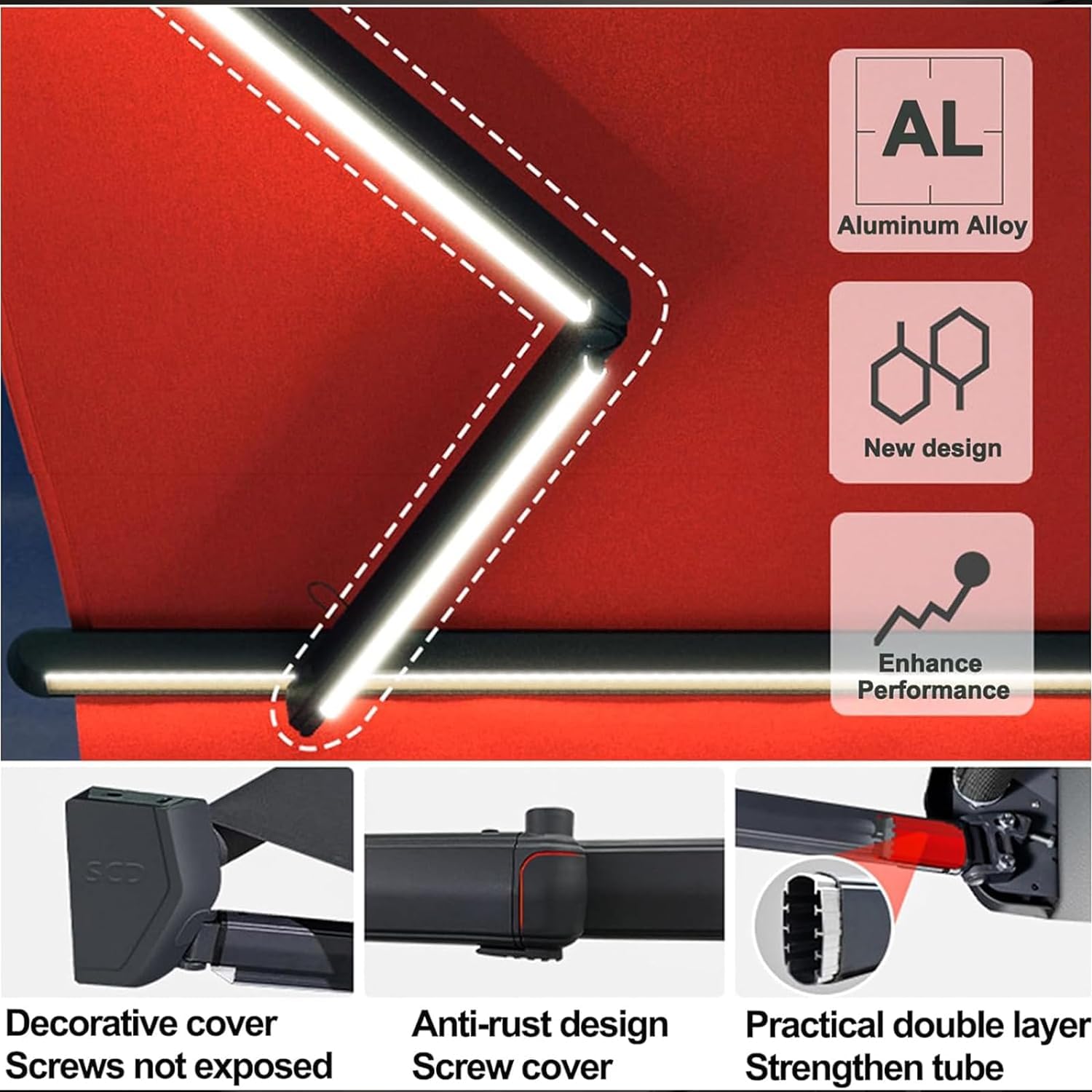 Tenda elettrica da patio con telecomando e luci a LED, telaio in alluminio resistente, parasole per esterni e giardini