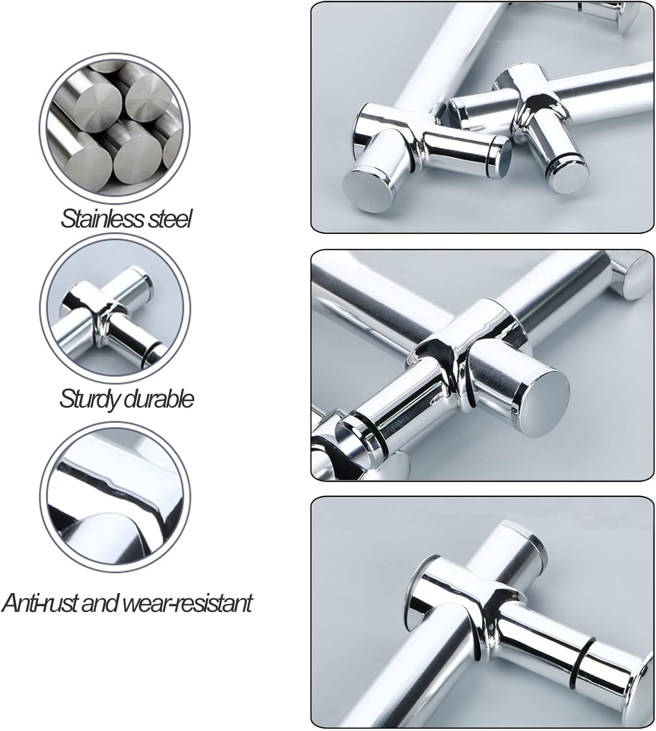 Glass Door Pull Handle Sliding Shower Doors Grab Bar Replacement Parts for Shower Enclosures Screen Internal/External Bathroom Door Knobs - Adjustable Hole Distance (Size : 145mm