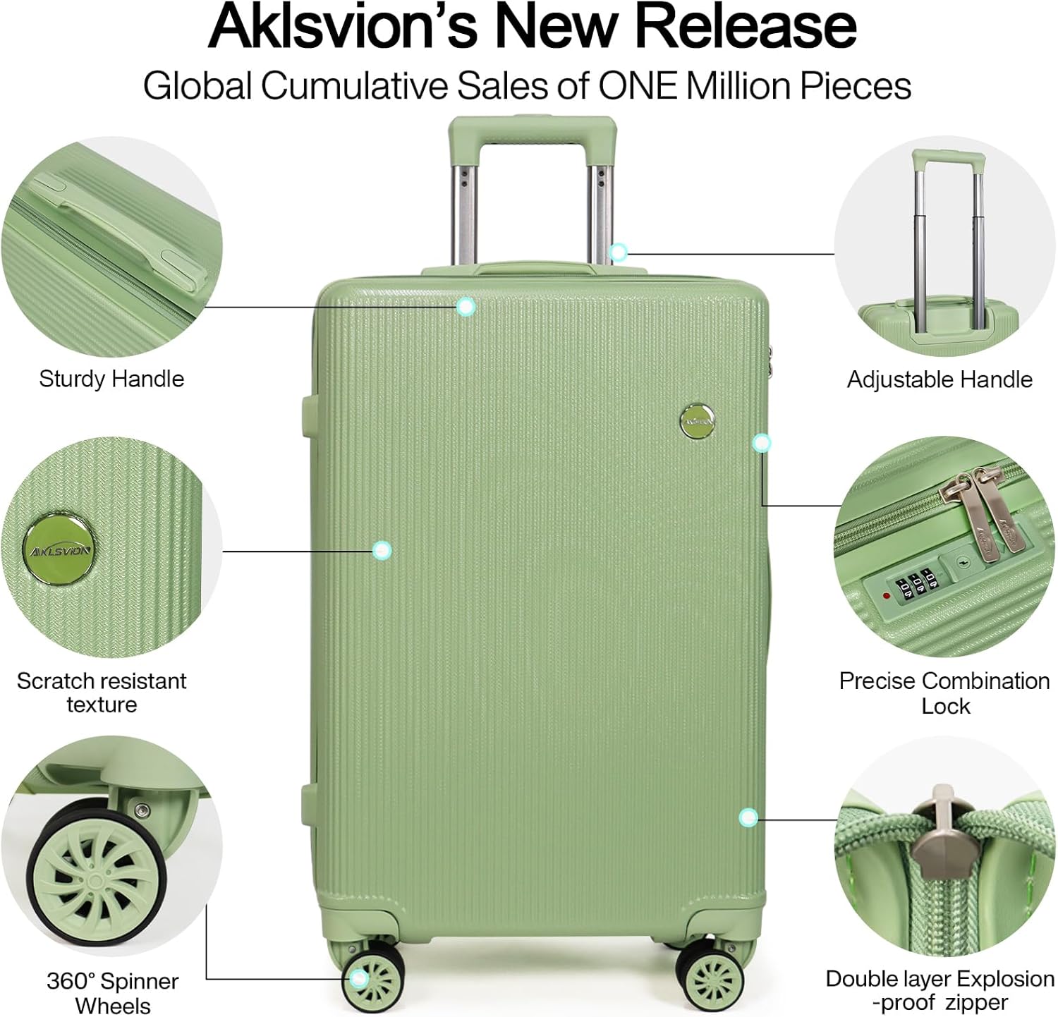 Luggage Sets 3 Piece (20/24/28 inch)-Carry On Suitcase-Suitcase With Wheels-PC+ABS - Hardside Spinner Travel Luggage, Black, 7 Pcs Set, Hardside Luggage Sets With Spinner Wheels (GREEN)