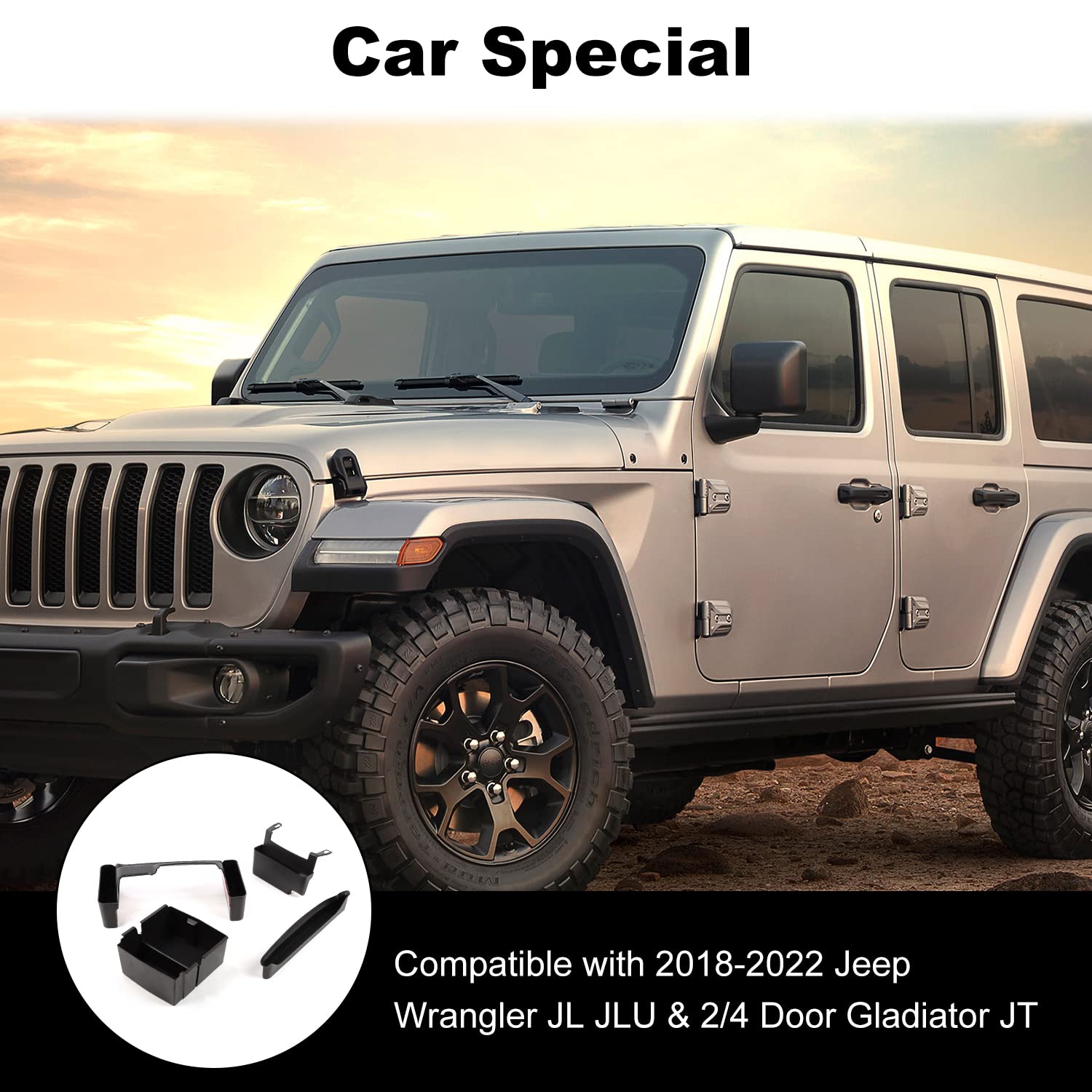 JWWY Przekładnia biegów Podłokietnik pasażera Konsola Środkowa Schowek Uchwyt Organizator Taca do Jeep Wrangler JL JLU i 2/4 Drzwi Gladiator JT Akcesoria wewnętrzne 6 szt