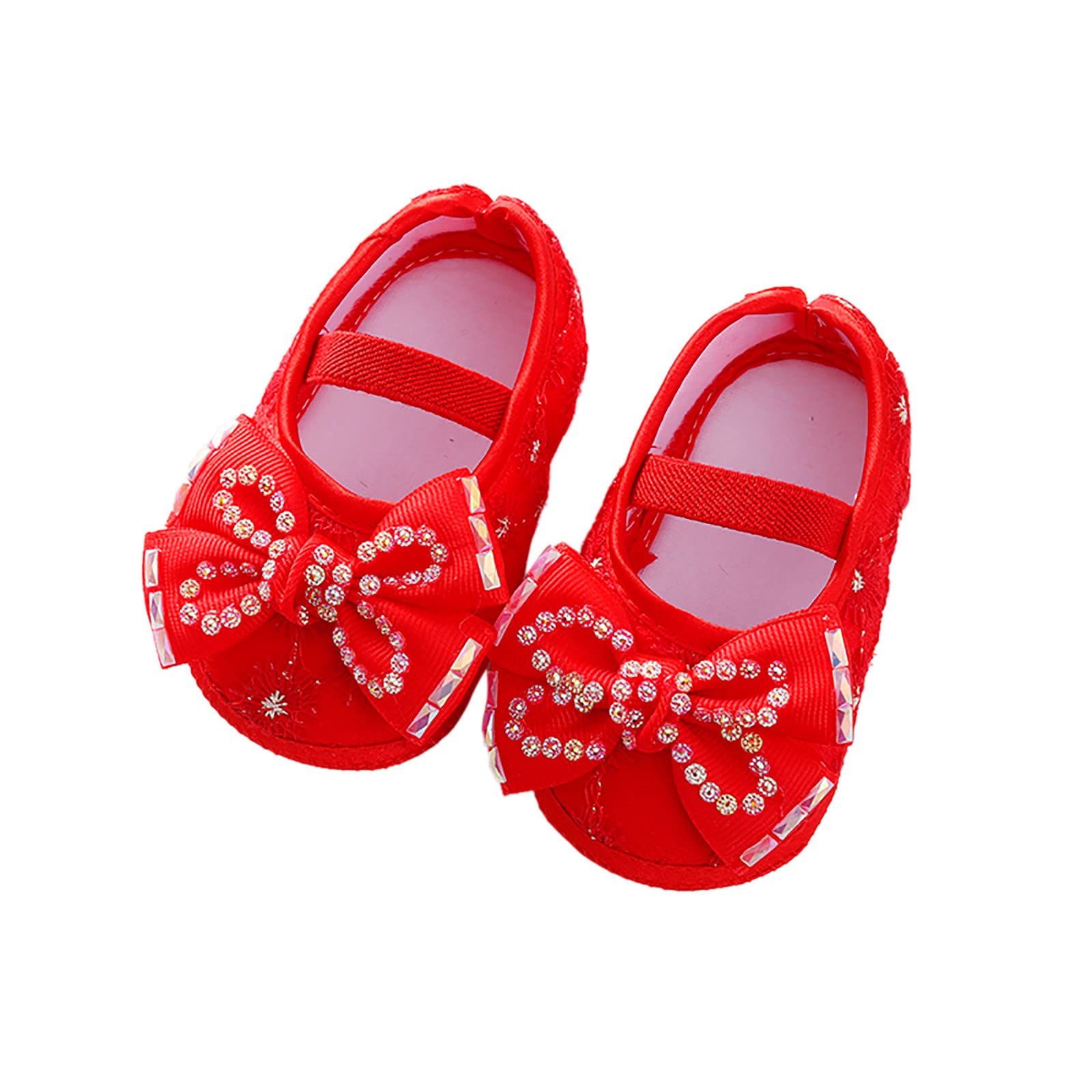 RNTOP Infant Baby Girls Princess Shoes Bowknot Flat Shoes Toddler Mary Jane Crib Shoes Prewalker Party Dance Shoes (Red, 6 Toddler)