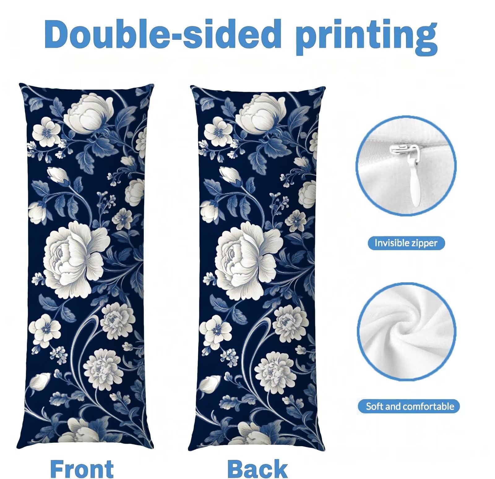 Blu-16 Federe Cuscino Letto 50 x 150 cm, Grande Cuscini per Divano Velluto, | Doppia Faccia Stampa, Fiore-7 Fodera per Cuscino Decorativa, con Cerniera, Cuscino per Dormire Sul Fianco j-338