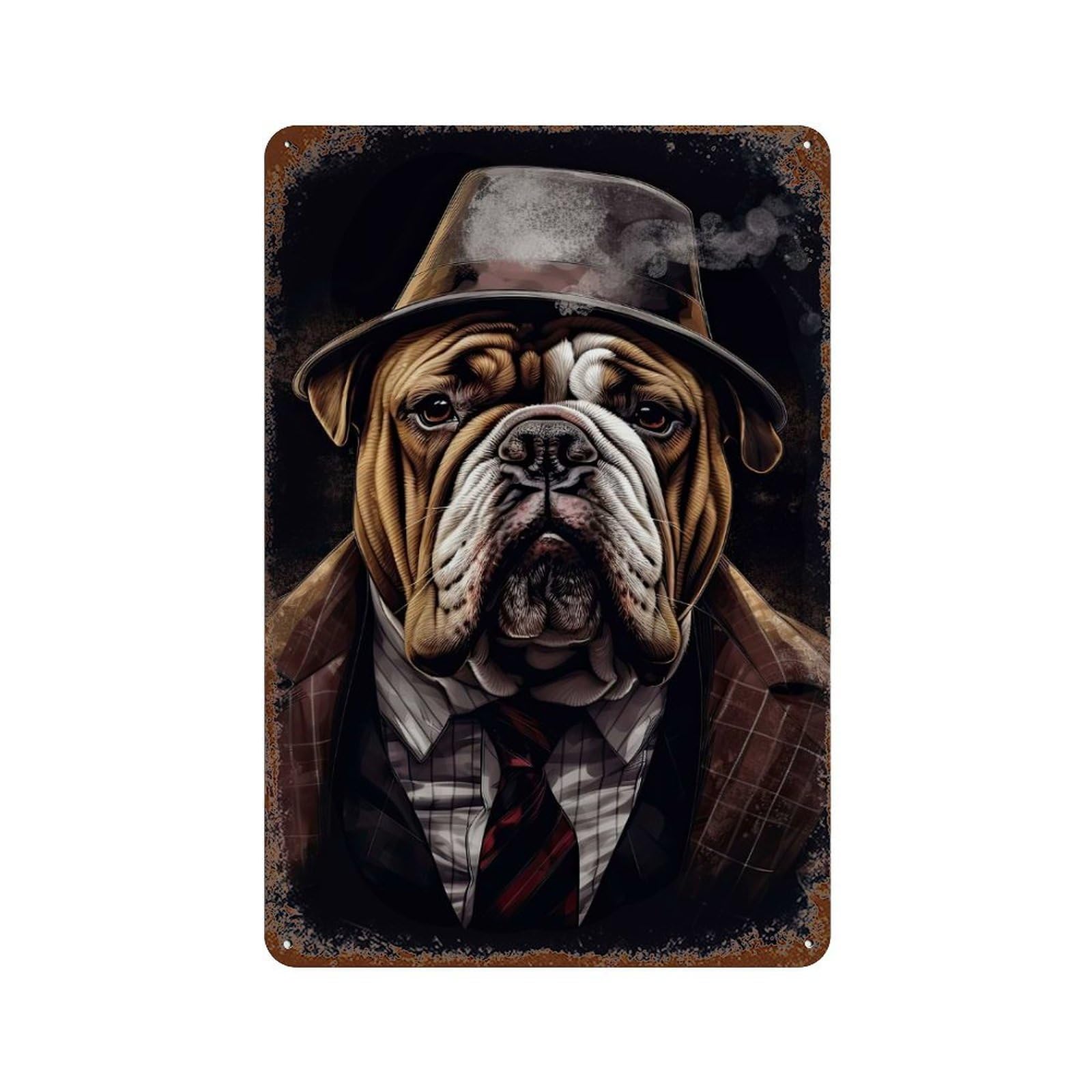 English Bulldog Gangster Rusty Metal Tin Sign 11.8"x7.9", Rustic Home Decor for Living Room, Hallway And Home Decor