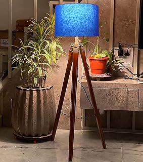 F N Italian Lamp with Home Decor Corner Design Blue Burlap Fabric Drum Shade, Bulb, Wiring, E27 Holder Included, Pack of 1 Price In India