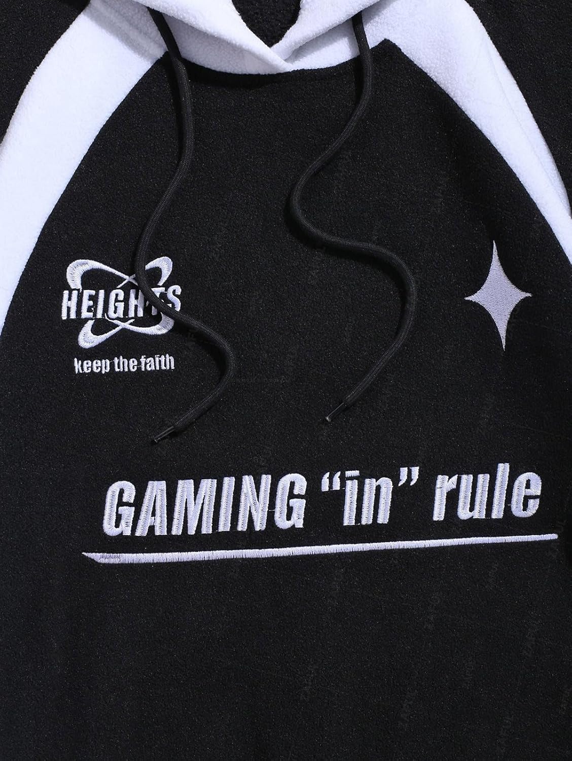 ZAFUL Men’s Fuzzy Embroidered Graphic Hoodie – Fluffy Faux Fur Fleece Pullover with Contrast Piping, Coffee Black White Green - Image 4