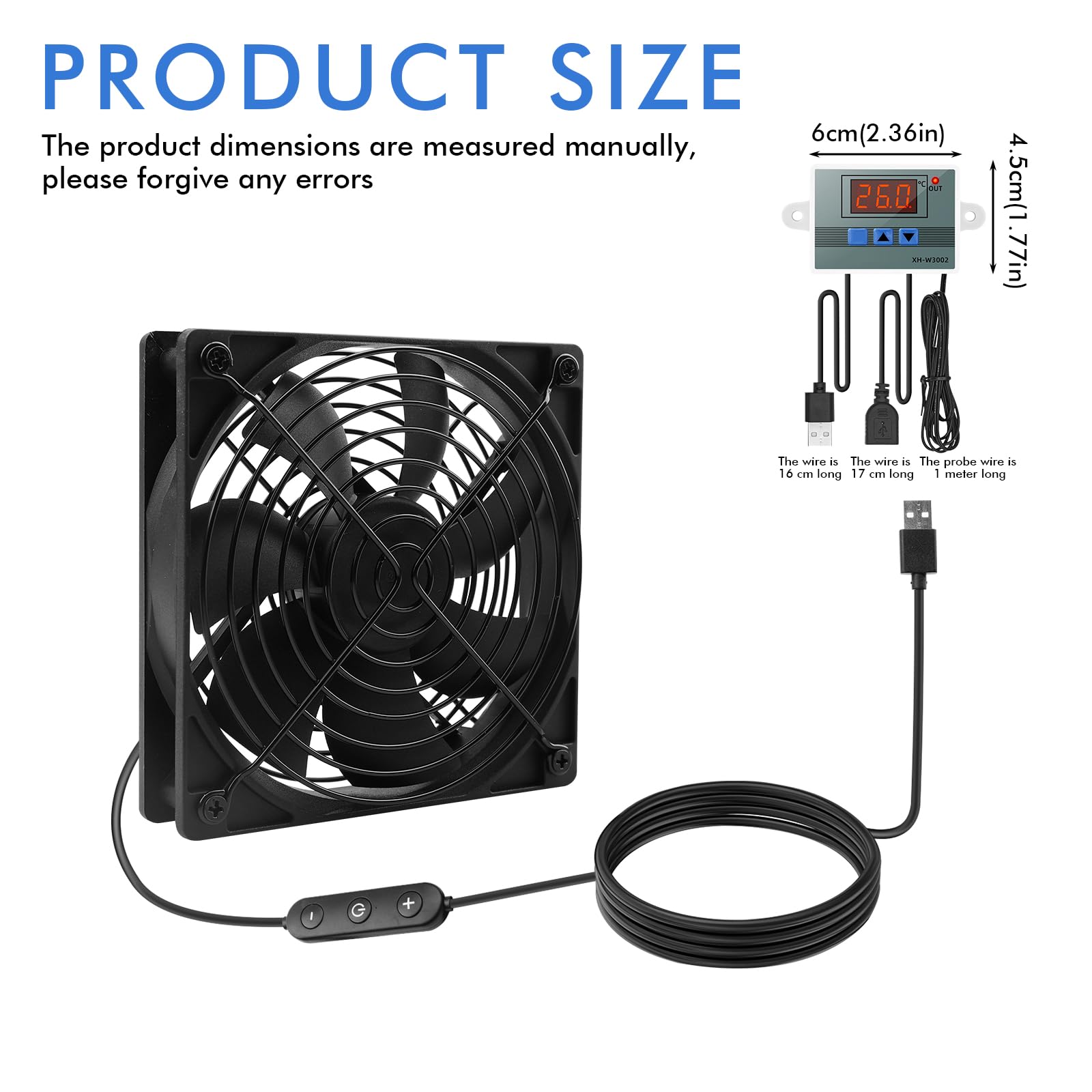 Ventilatore da 120 mm con controllo della velocità 220 V, ventola di raffreddamento con regolatore di temperatura digitale, 10 velocità regolabili, ventola di scarico silenziosa per
