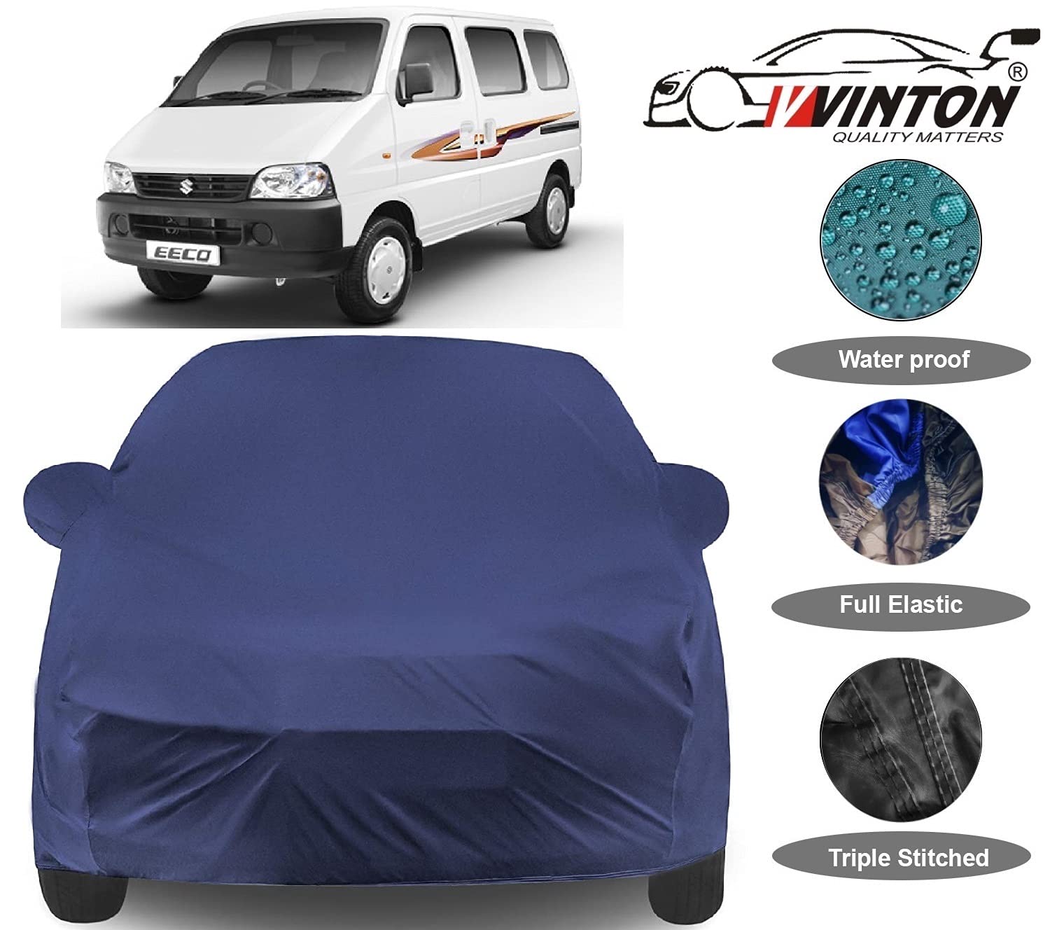 V Vinton Waterproof Car Body Cover All Accessories Compatible for Maruti Suzuki Eeco with Mirror Pocket Uv Dust Proof Protects from Rain and Sunlight | Navy