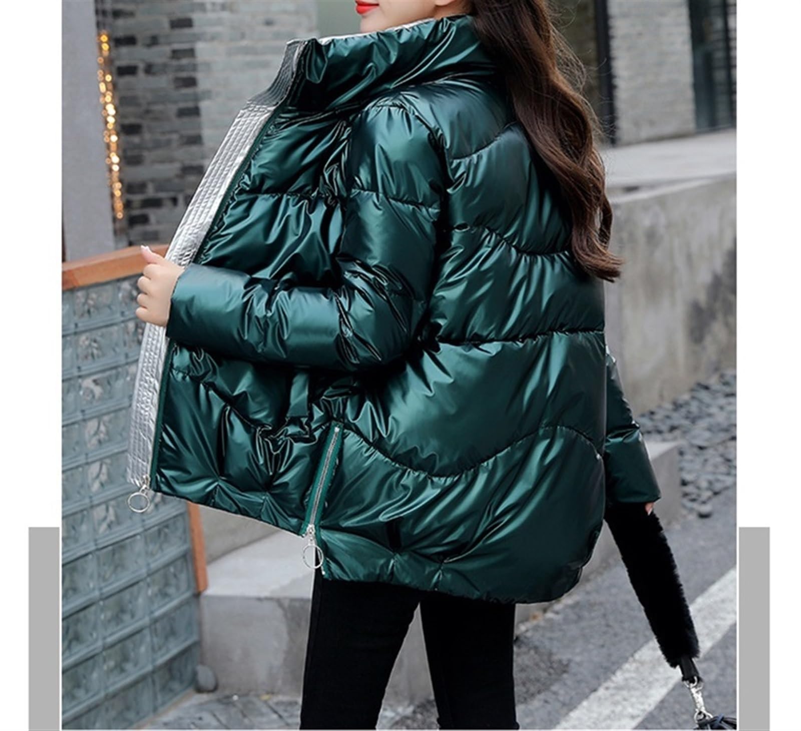Doudoune Femme, Veste d'hiver Unie, Col Montant Chaud, Veste Demi-Saison, Doudoune Brillante, Coupe Courte, Veste Matelassée Matelassée