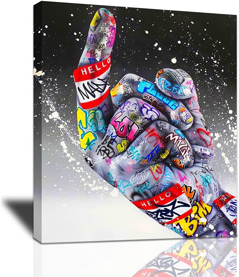 Banksy Canvas Wall Art, Abstract Graffiti Street Pop Art Large Solid Wooden Wall Décor, Colorful Painting Framed Artwork for Living Room Bedroom Bathroom, Giclee Print Poster 20x16 inch Ready to Hang
