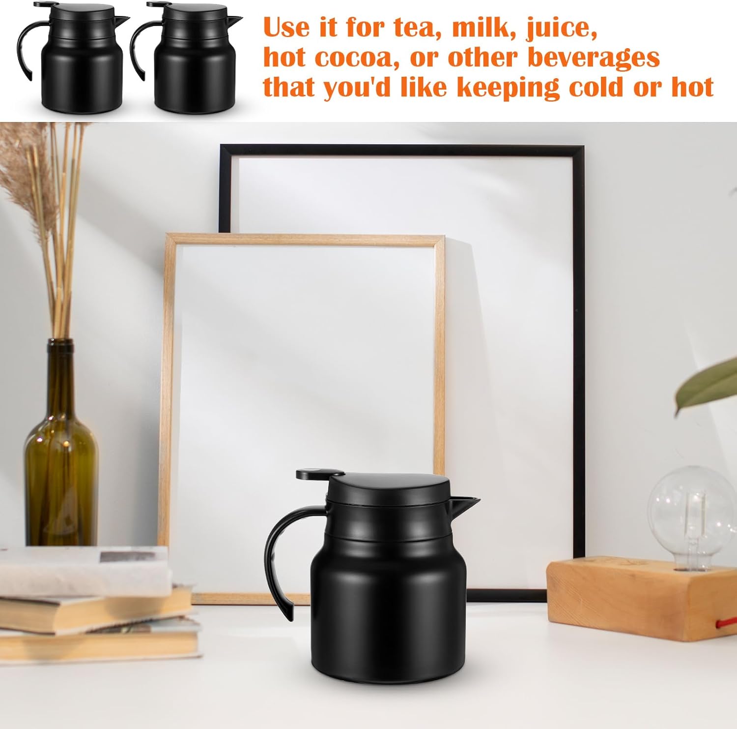 Kifmurase 2 Pcs 27Oz Thermal Coffee Carafe, Double Wall Stainless Steel Insulated Tea Pots for Coffee Creamer Milk Beverage, Thermal Party Drink Dispenser, Water Carafe Container with Press Button