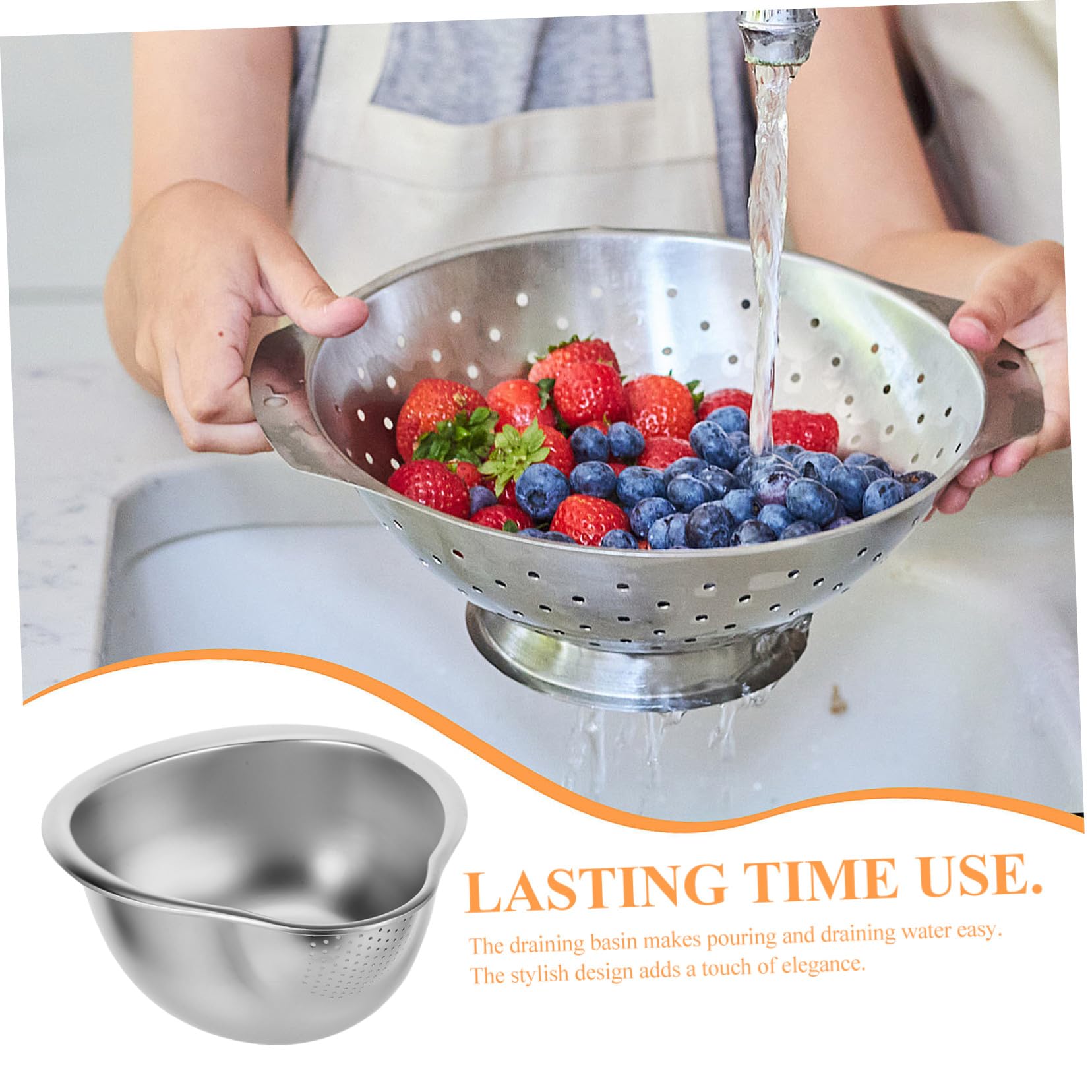 Colador de Cocina Acero Inoxidable Cesta de Drenaje Multiusos para Frutas Verduras y Arroz