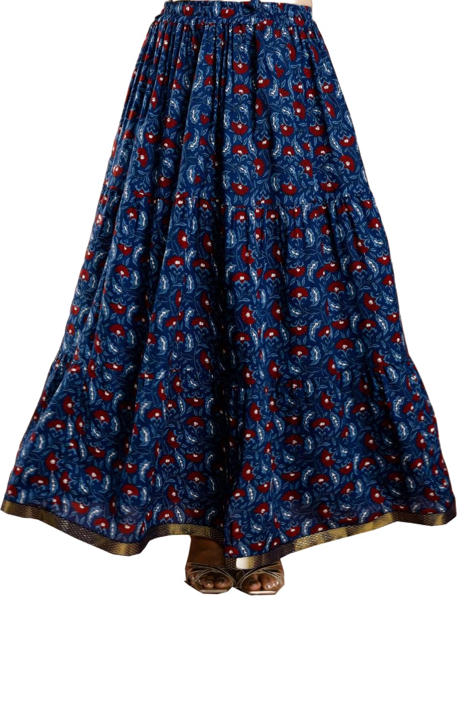 Long Printed Maxi Stylish Morden and Comfortable Cotton Skirt Dark Blue-image-12