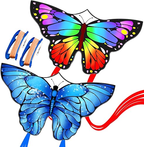 Miniatura 9 de Cometas de mariposa para niños y adultos, fácil de volar, cometa grande de una sola línea para niños y niñas, cometa de playa de 55 x 28 pulgadas