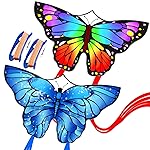 Butterfly Kite for Kids & Adults Easy to Fly, 55 x 28 Large Single Line for The Beach, Easy Flying Kite Comes with 300 FT String Handle (2 Pack)