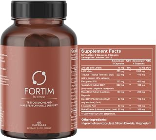 Fortim Male Testosterone Support | Men's Health Supplement | Doctor Formulated for Men's Vitality, Energy, Stamina & Hormonal Health | Boost Mood & Drive | With Tongkat Ali, Fenugreek | 60 Capsules