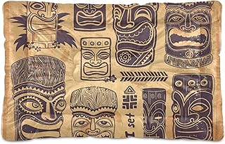 Oyihfvs Retro Aloha Tiki Icons Set Dog Pet Soft Bed Mat Comfortable Mattress, Non-Slip Washable for Puppy Cat Kennel Rectangle Blanket Sleeping Pad 36x24 inch