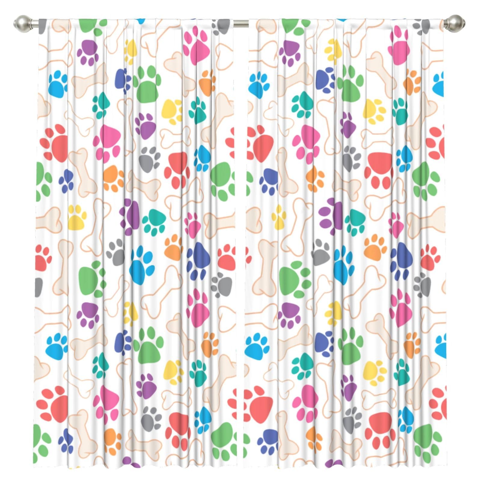 InOmak Dog Paw And Bone, 2 Panels Window Curtains 52 x 84 Inch Blackout Curtains for Living Room Bedroom