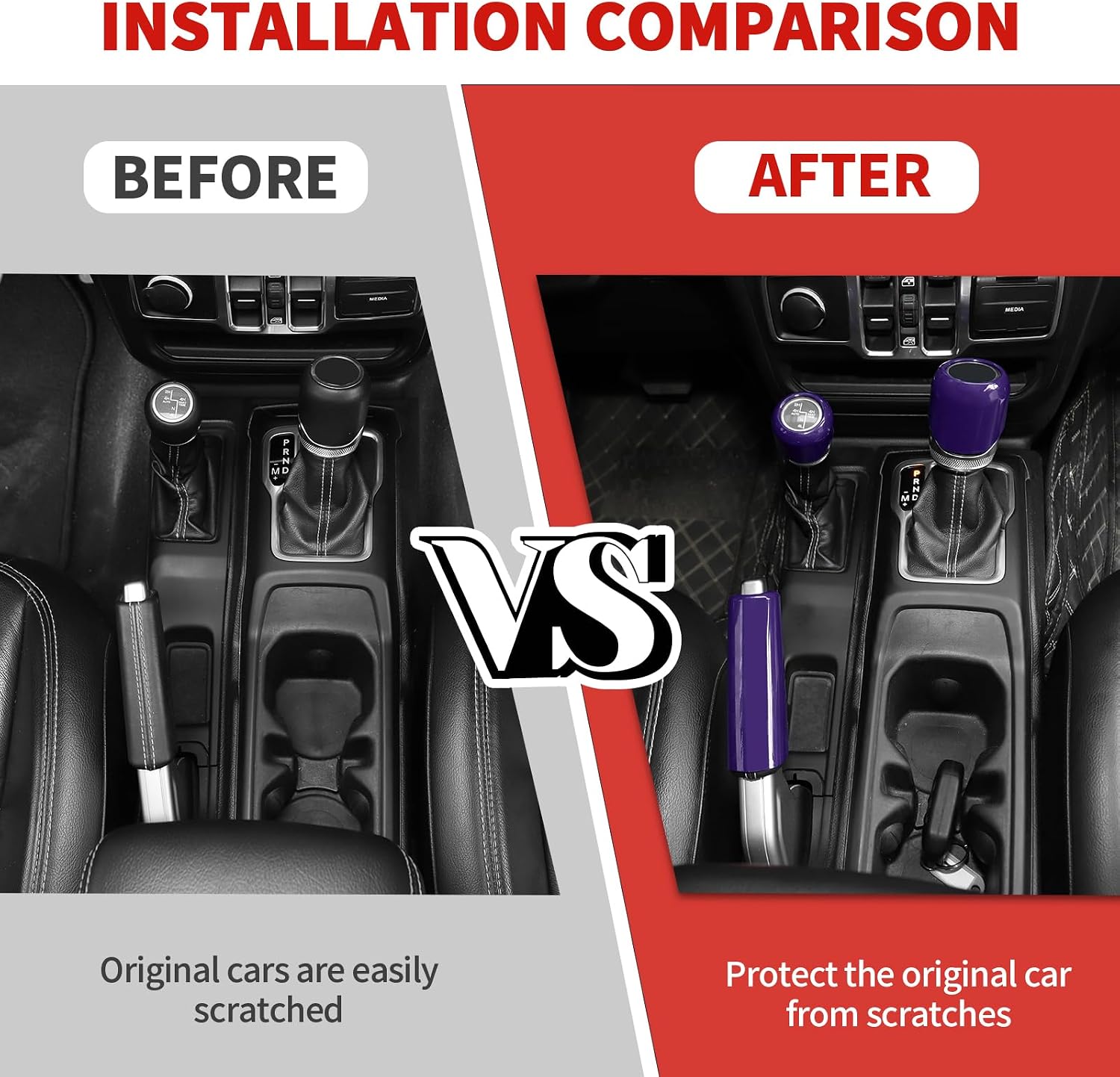 Jimen Fit for Jeep Wrangler JL JLU Gladiator JT 2018-2025, 4WD and Gear Shifter Knob Trim & Emergency Brake Handle Cover (Purple)