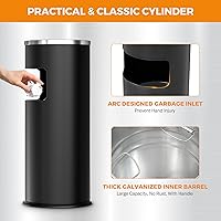 Vista 4 de BEAMNOVA Cubo de basura negro con tapa, contenedor de basura comercial de acero inoxidable para patio, garaje con barril interior, negro, 9.8 x 24