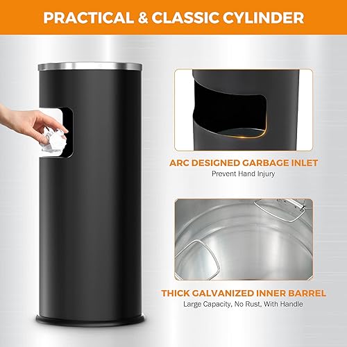 Miniatura 4 de BEAMNOVA Bote de basura al aire libre con tapa, contenedor de basura comercial negro de acero inoxidable para patio, garaje interior, contenedor de