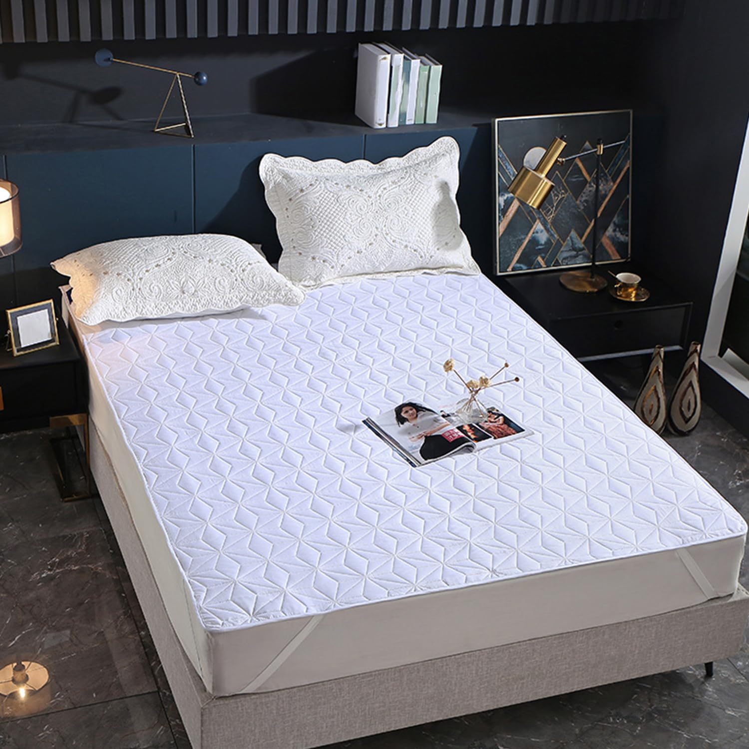 LDLCYCN ,white,150 * 200cm/QUEEN, Waterproof Mattress Protector Cover Bed Pad Cover with 4Corner Elastic Band