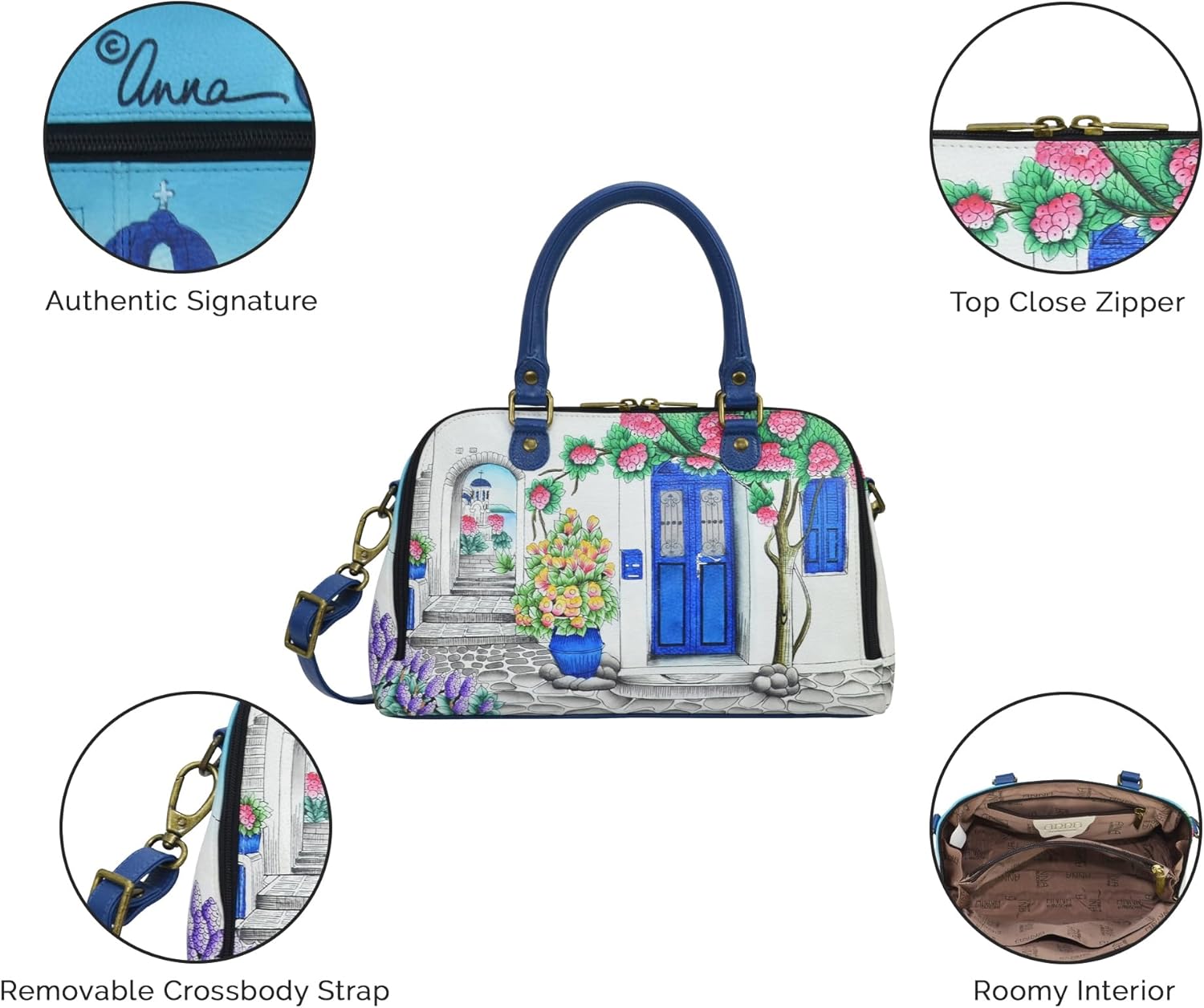 Anna by Anuschka womens Women's Hand-painted Genuine Leather Wide Organizer Satchel | Anna, by Anuschka, Hand-Painted, Wide - Image 3