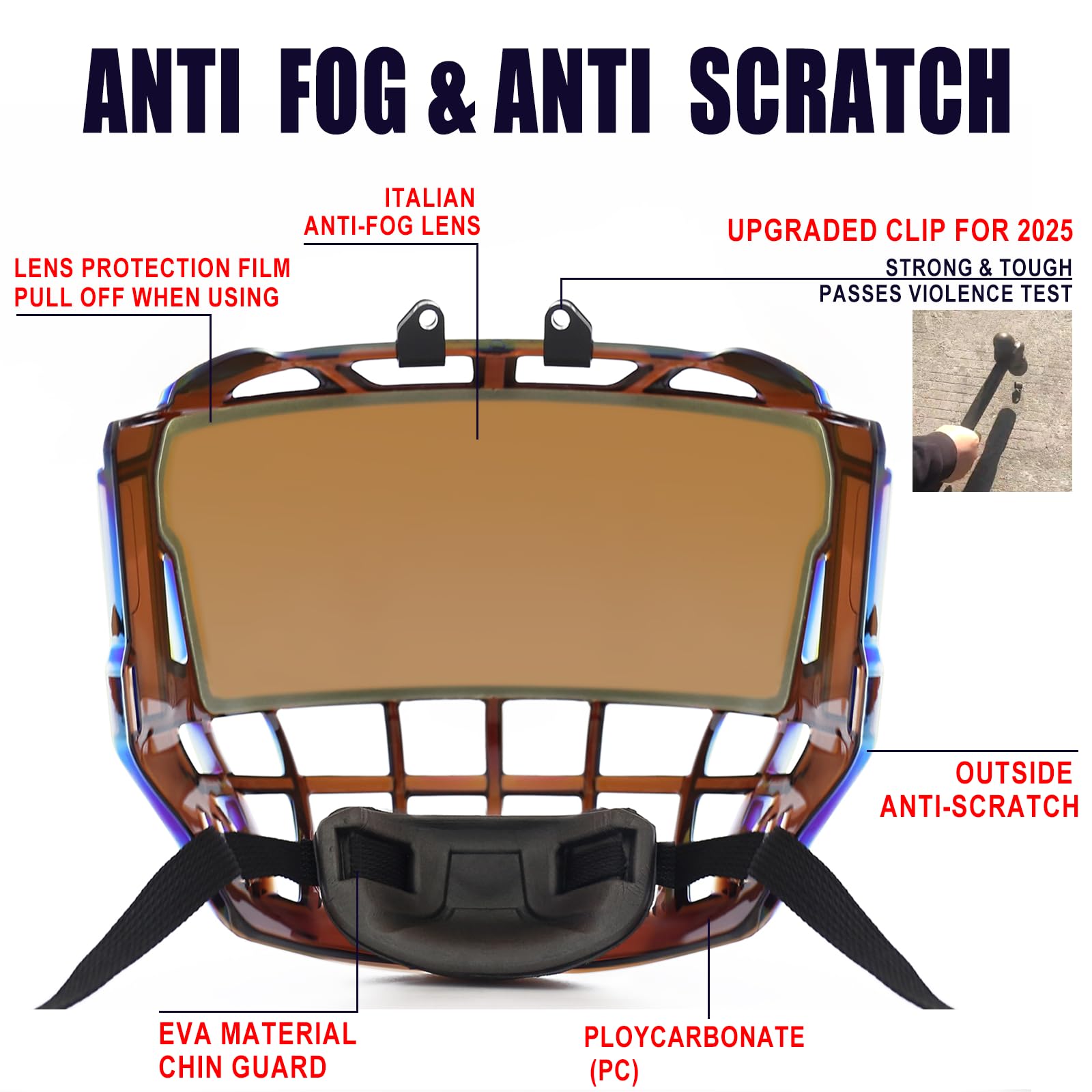 Gy Visera completa de hockey para casco de hockey sobre hielo, para adultos y jóvenes, antiarañazos, antivaho, certificado CE