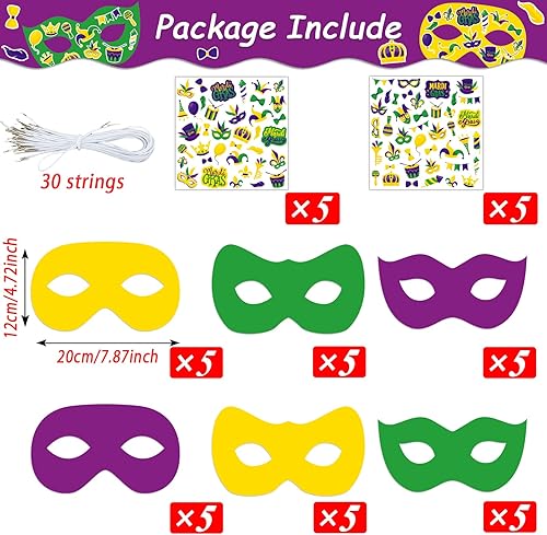 Miniatura 3 de chiazllta Paquete de 30 máscaras de Mardi Gras kits de manualidades para niños carnaval bricolaje manualidades haz tus propias máscaras faciales de