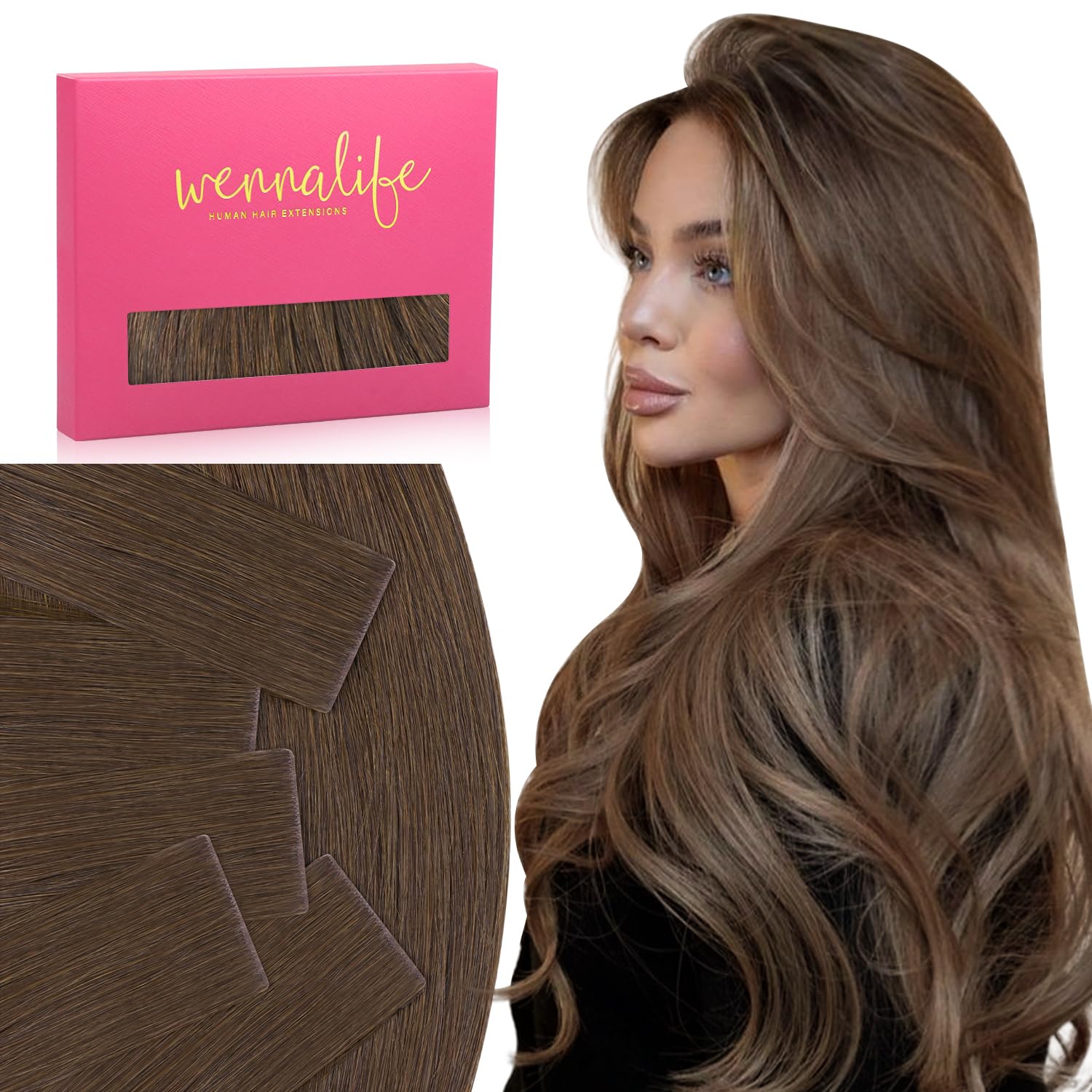WENNALIFE Invisi Edge Tape in Hair Extensions Human Hair, 18 Inch 25g 10pcs Cool Ash Brown Invisible Luxury Remy Hair Extensions Natural Seamless