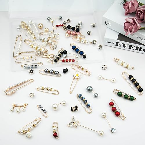 Miniatura 3 de 60 broches de moda, broches de moda para mujer, camisa, pantalón, chal, sombrero, ajustador de cintura, alfileres de seguridad, broche de perlas