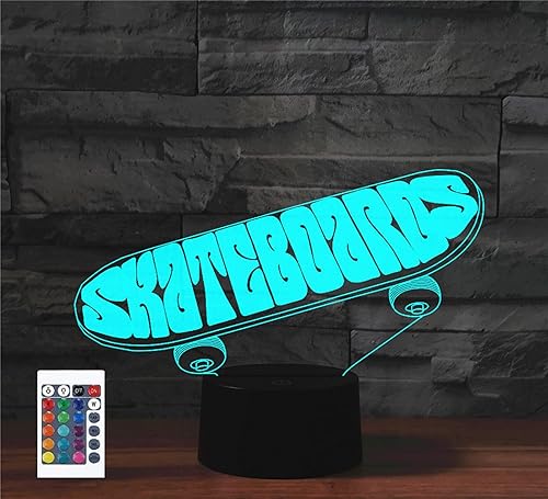 SUPERRUIDALONG Tabla de patineta 3D, control remoto, 16 colores, luces nocturnas de ilusión LED, lámpara de noche de mesa LED de acrílico