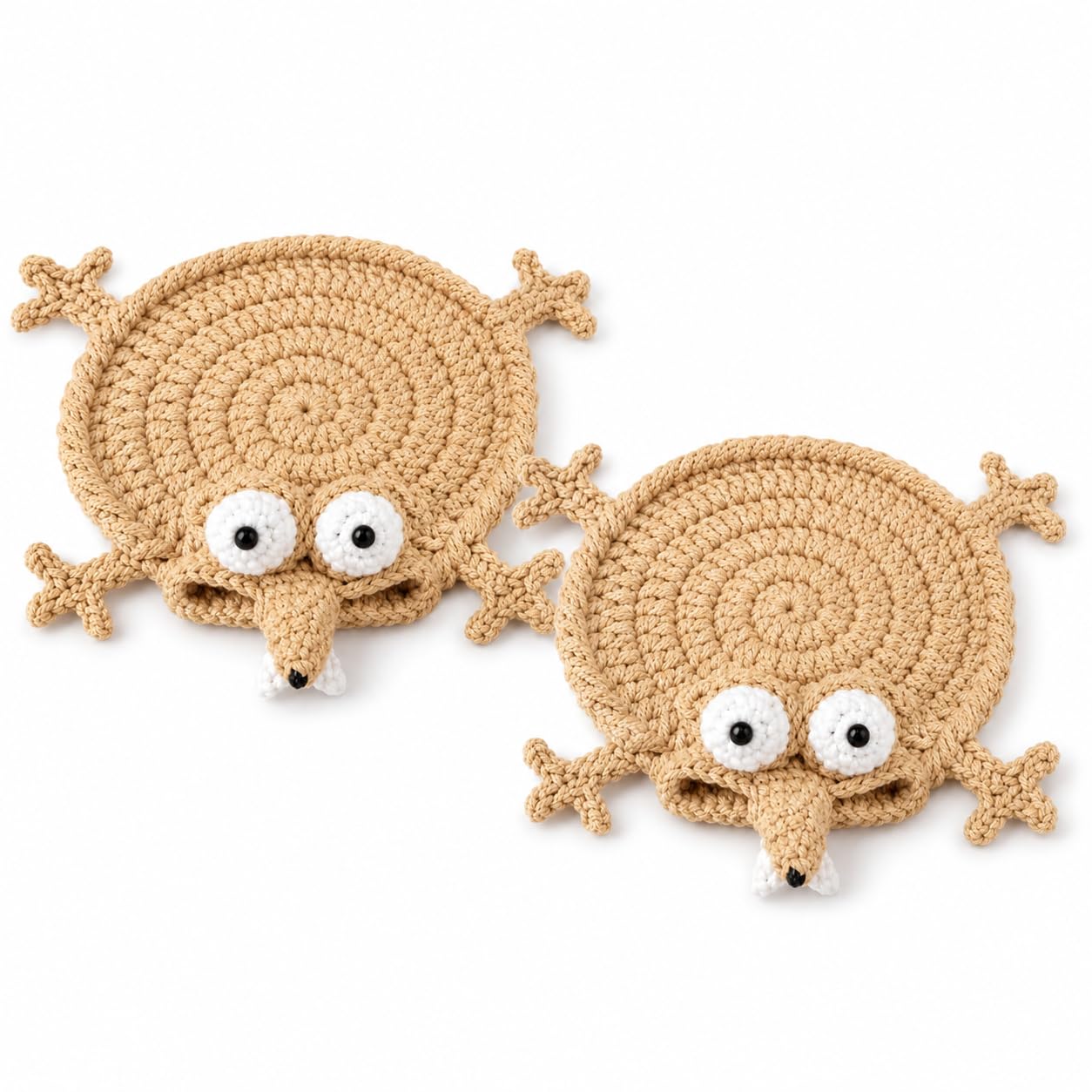 Funny Crochet Coasters, Handmade 3D Animal Mug Coaster, Cute Knitted Drink Coaster Cup Mat for Coffee Table Desk Decor, Table Protection Mat, Unique Gift for Animal & Coffee Lovers (Squirrel 2pcs)