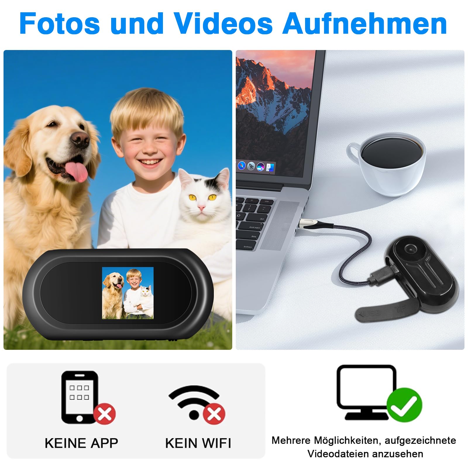 YCCNIU Action Kamera 1080P - Magnetische Mini Kamera Mit Display Für Helm