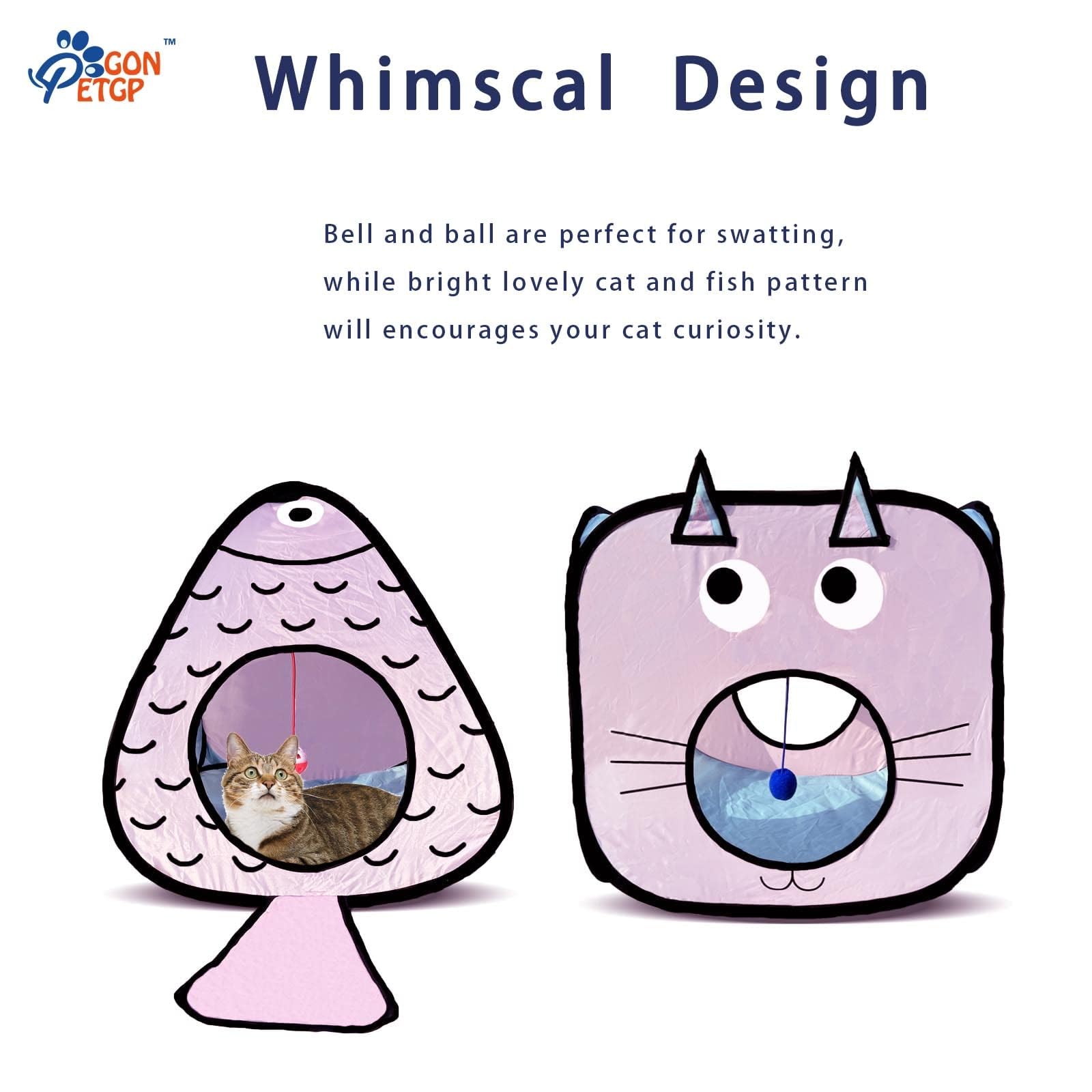 GONPETGP Cat Tunnels for Indoor Cats with Cube Tent Toys Combo, Pop Up Collapsible Crinkle Interactive Peek Hole, Cat Tube with Play Ball and Bell for Kitten, Puppy, Kitty, Rabbit - Set of 3: Blue