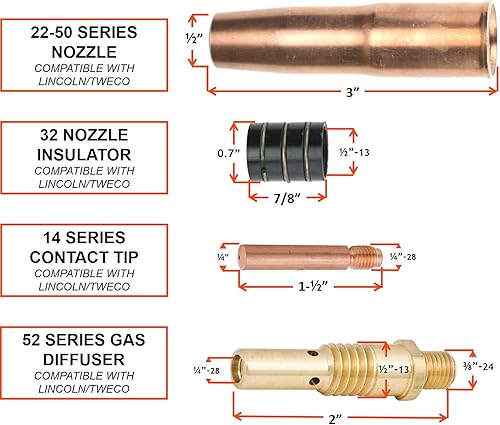 Miniatura 7 de Soplete de pistola MIG de 100 amperios con conector Euro - Cable de 10 pies - Consumibles compatibles con Tweco