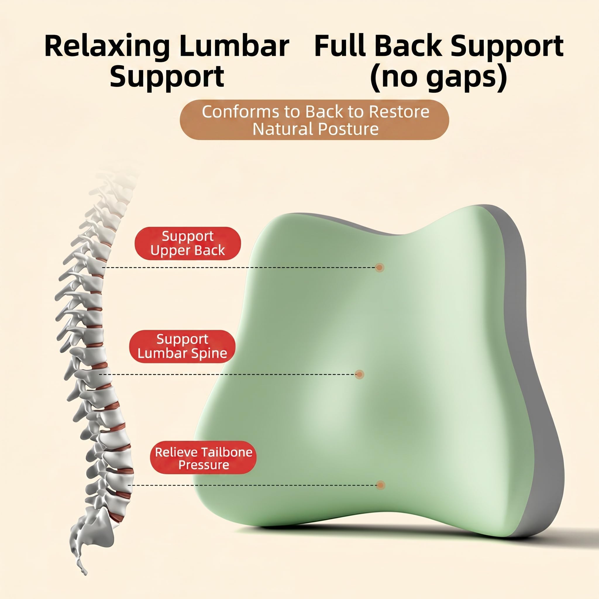 Cojín Lumbar para Coche Soporte Lumbar para Oficina | Tela Transpirable, Espuma Viscoelástica, Soporte for la Cintura, para Oficina, Asiento Coche
