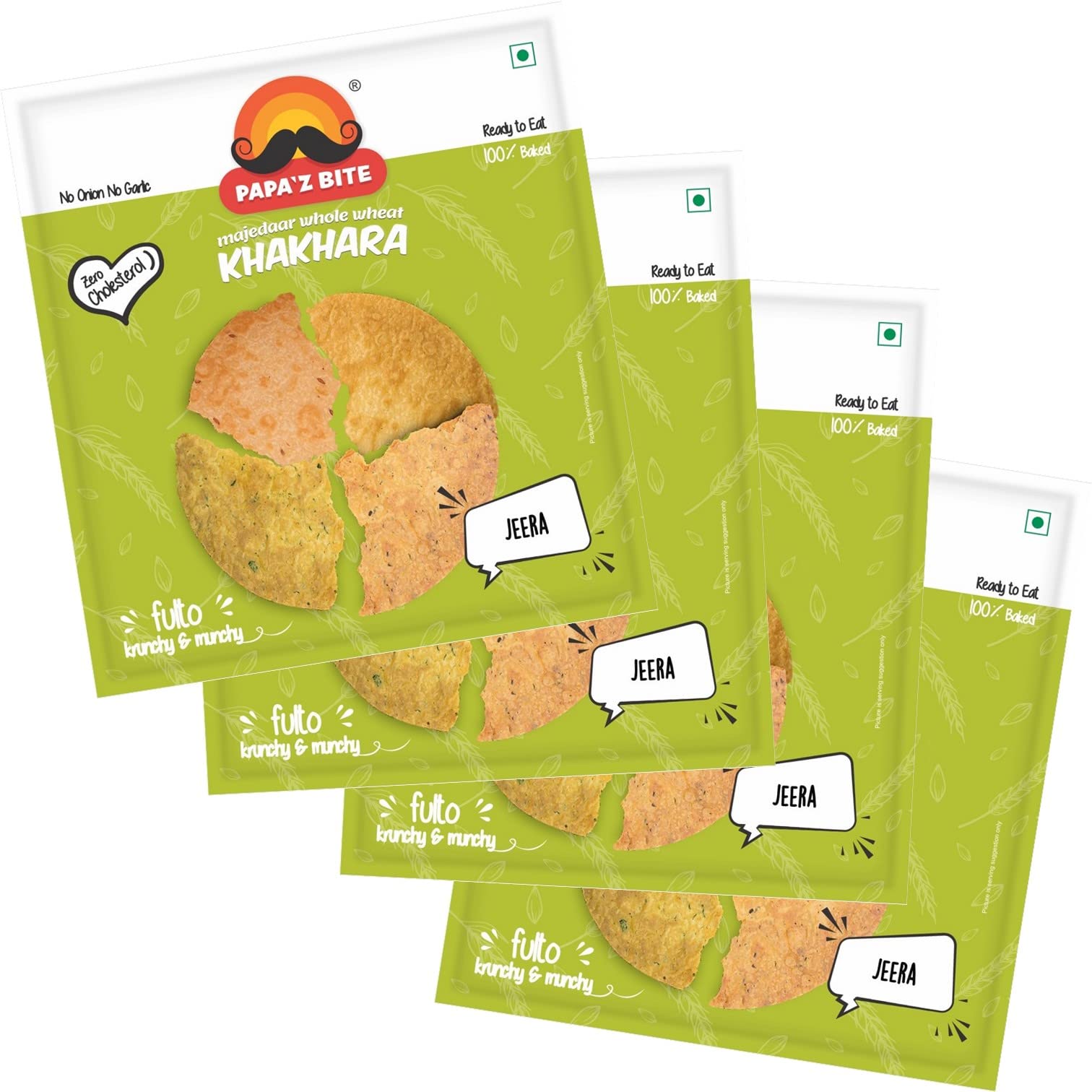 Papa'z Bite Jeera Khakhra, Ready to Eat Khakhra, Gujarati Khakhra Snacks, Jeera Flavour Khakhra, Healthy Gujarati Snacks, Pack of 4, 180 grams Each.