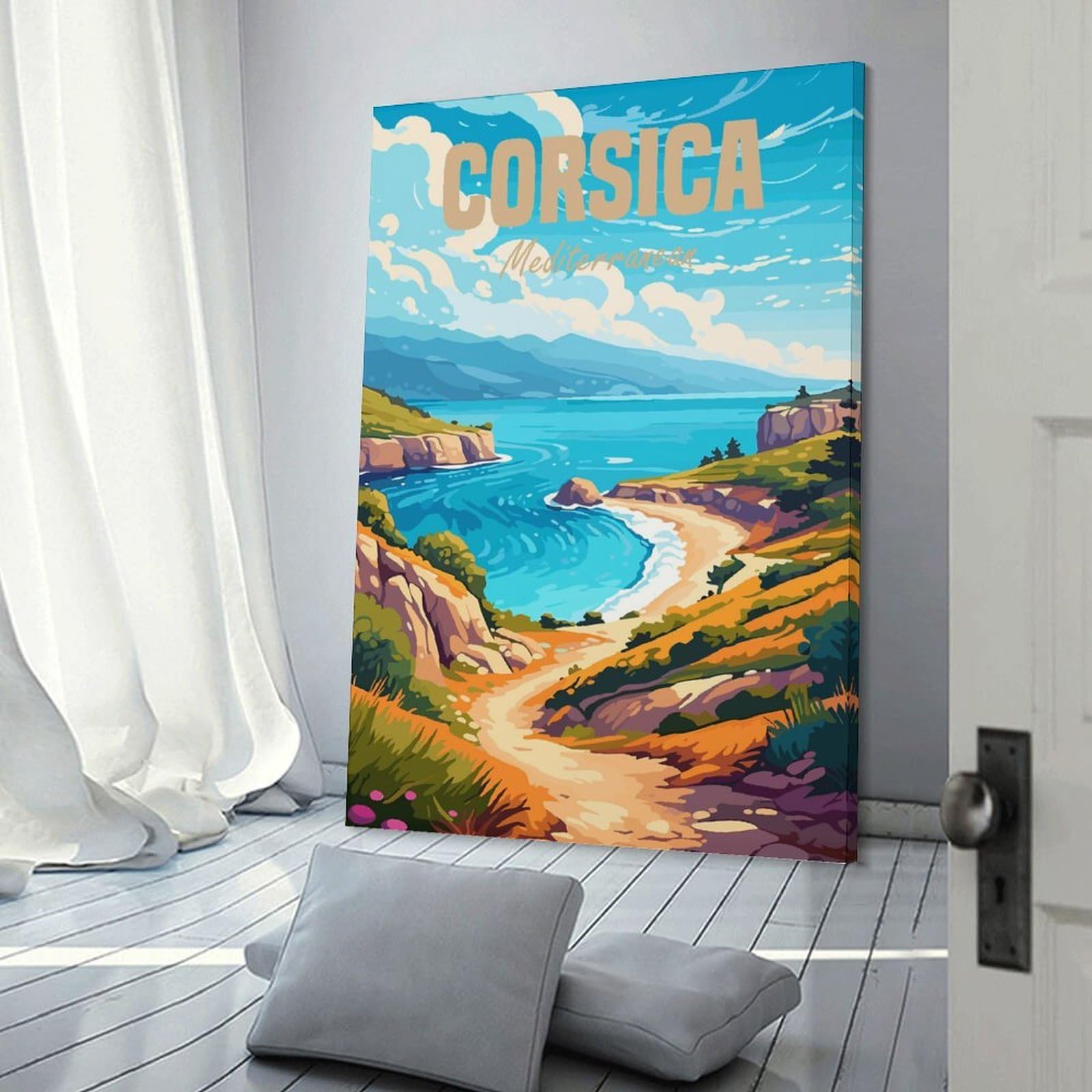Junmoney Corsica Mediterranean Wall Picture Print 20x30inch(50x75cm), for Hallway, Lounge Or Guest Room, Gift Idea for Housewarming And Birthdays
