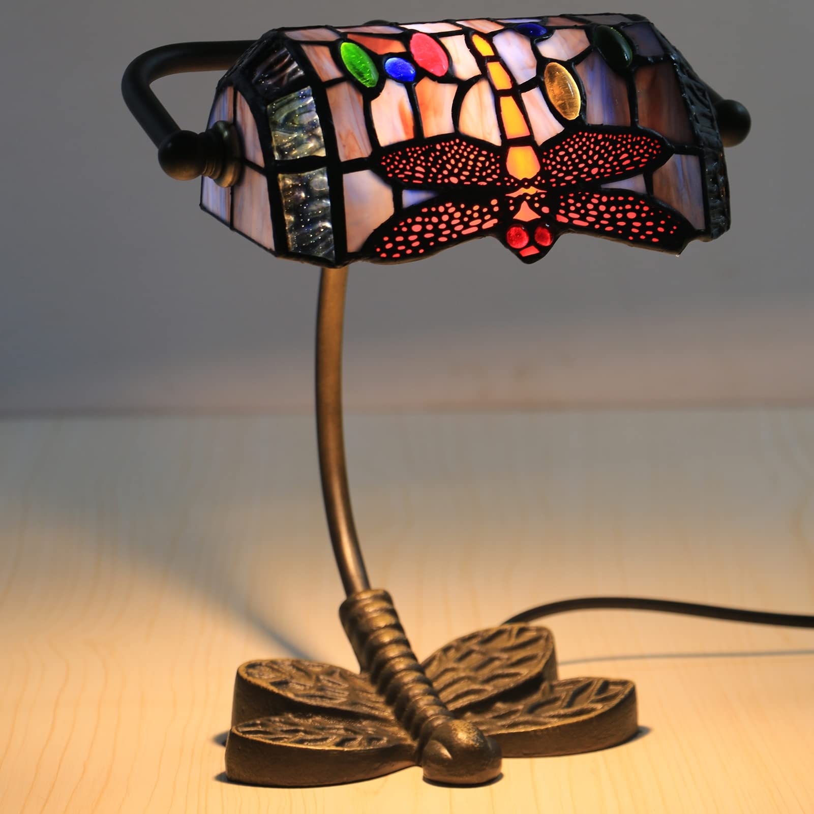 Aioneer Tiffany Style Stained Glass Lamp Retro Classic Desk Lamp With Peony Design-C