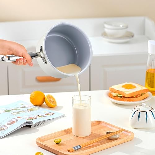 Miniatura 3 de Fracoda Sartén antiadherente de 2 cuartos de galón con tapa, cacerola de cerámica, olla pequeña no tóxica, sin PTFE ni PFOA, apta para horno y