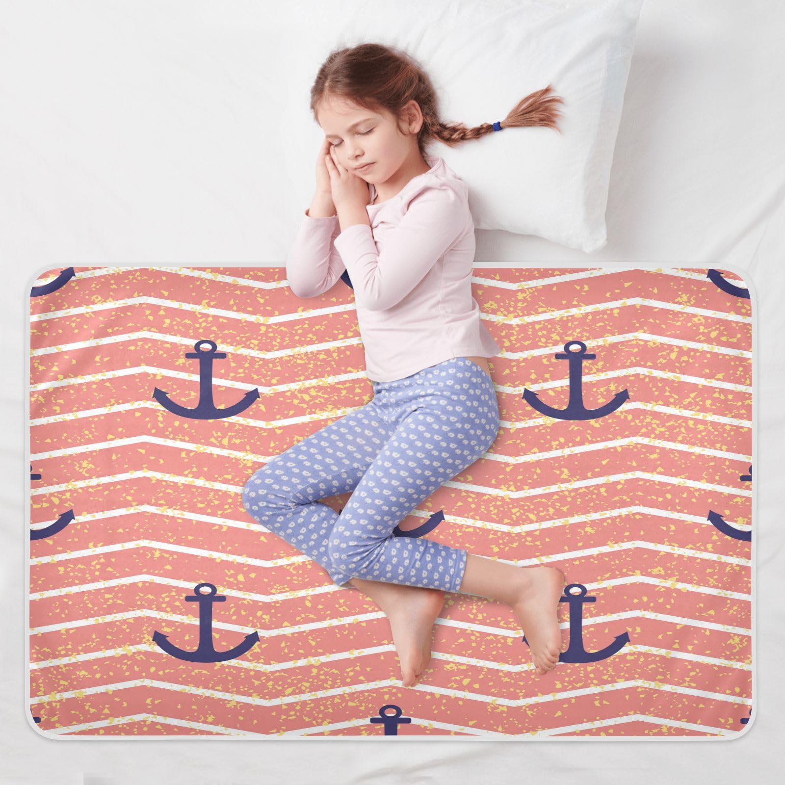 susiyo Golden Dust Blue Anchor Bed Pads for Incontinence Mattress Protector Anti-Slip Waterproof Pads (56