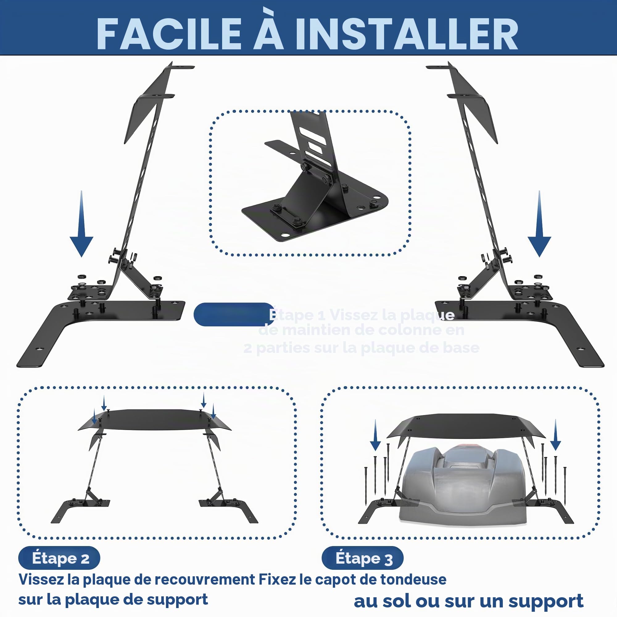 UISEBRT Garage en fer résistant aux intempéries pour robot tondeuse à gazon et tondeuse, résistant aux UV, protection contre la rouille, 77 x 94 x 36 cm